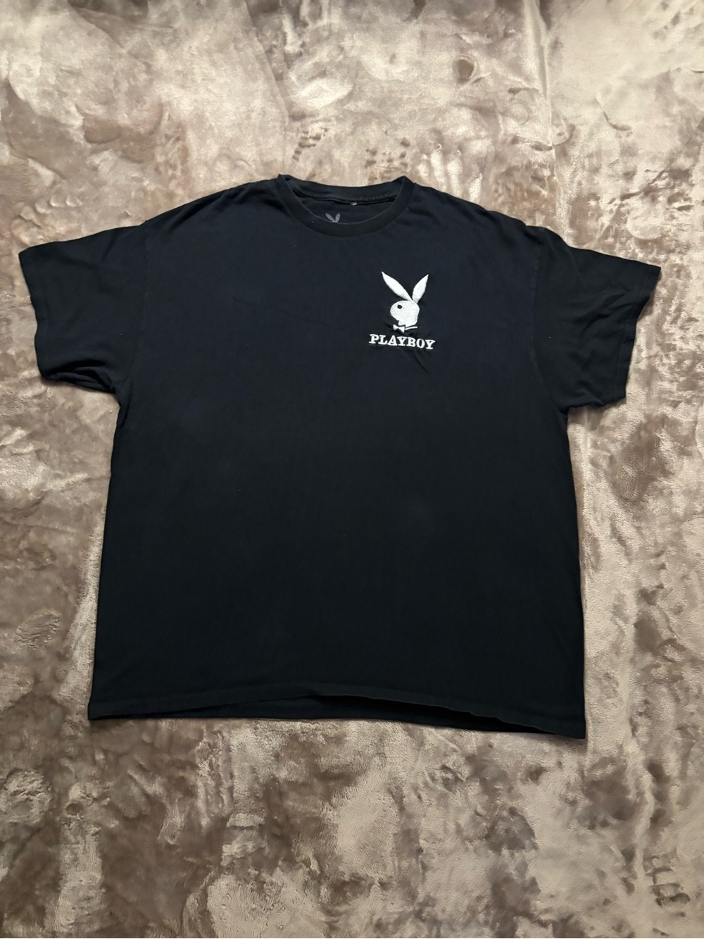 PLAYBOY T-Shirt Men’s Size XL Black with White Embroidery Playboy Logo